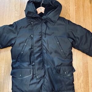 NEW Coach Men’s Parka Coat Black Hooded Shearling Large
